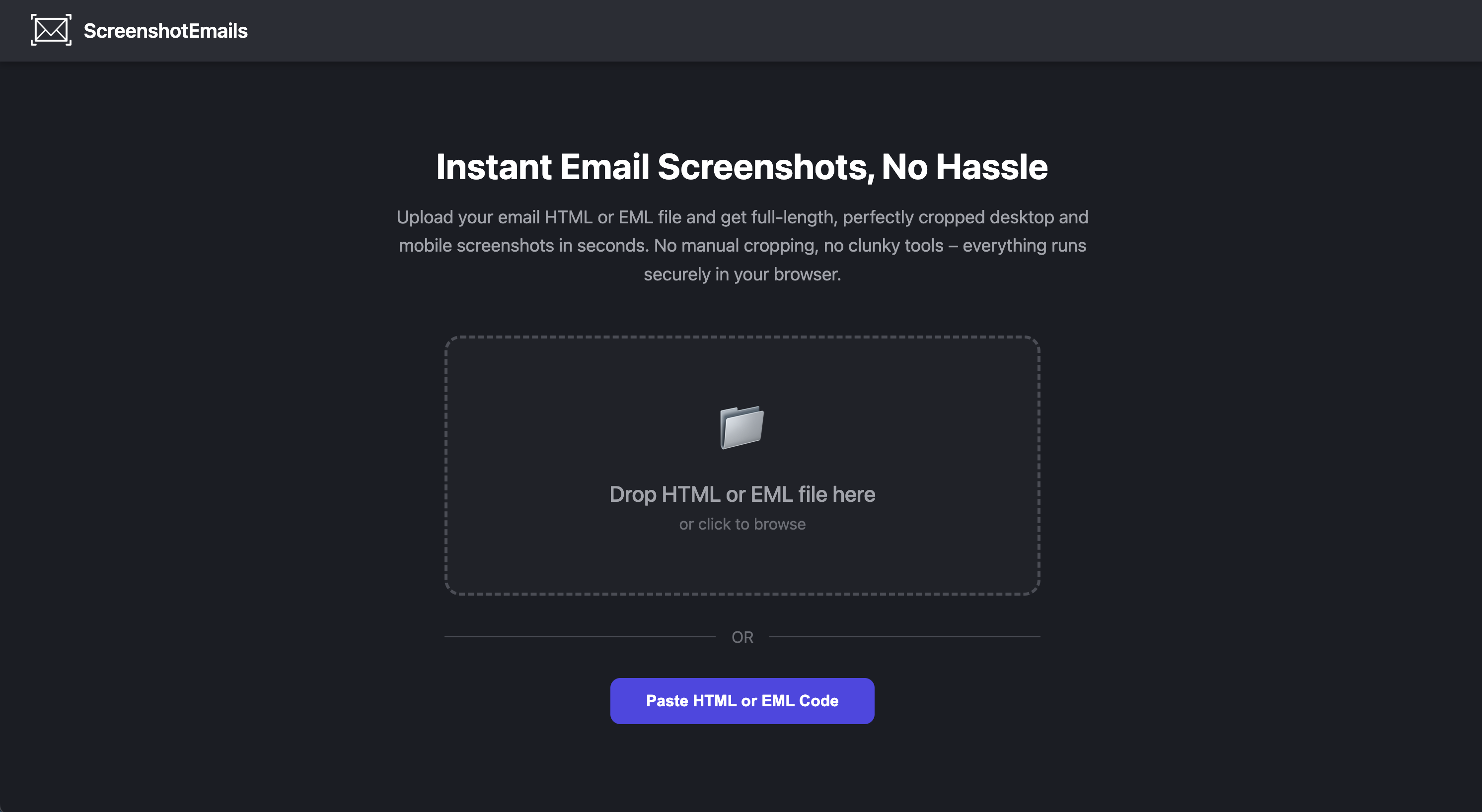 ScreenshotEmails email screenshot tool preview showing desktop and mobile exports